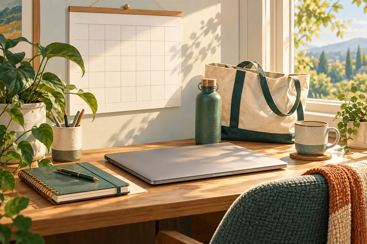 Illustration of a calendar, laptop and notebook for planning outpatient routines.