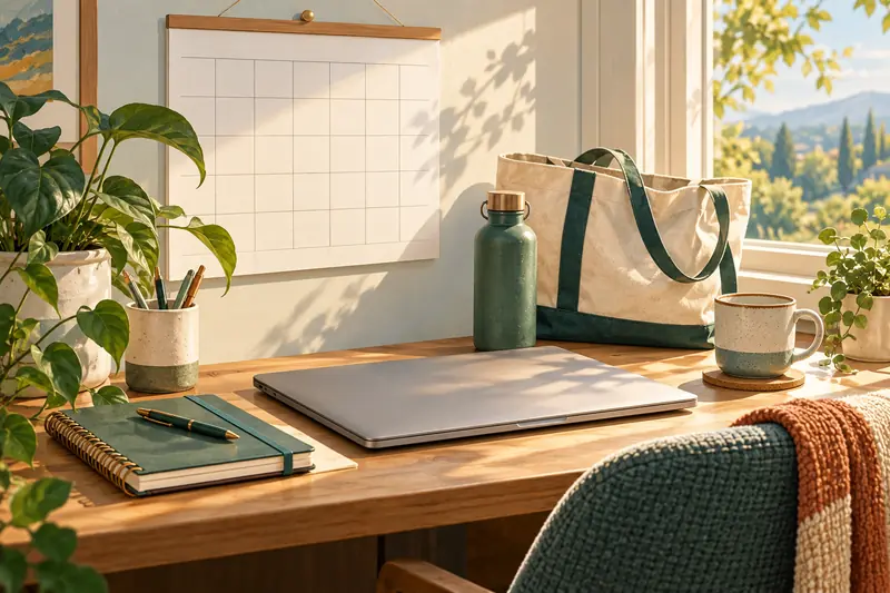 Illustration of a calendar, laptop and notebook for planning outpatient routines.