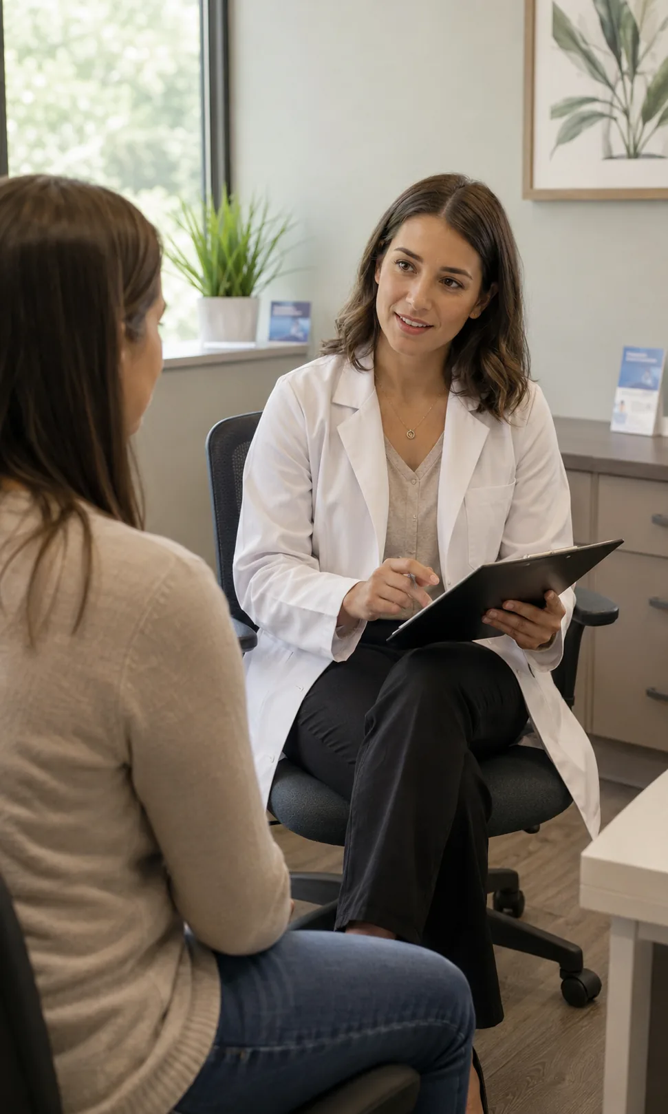 Medical provider speaking with a patient during medication-assisted treatment planning at AriseVida Care.
