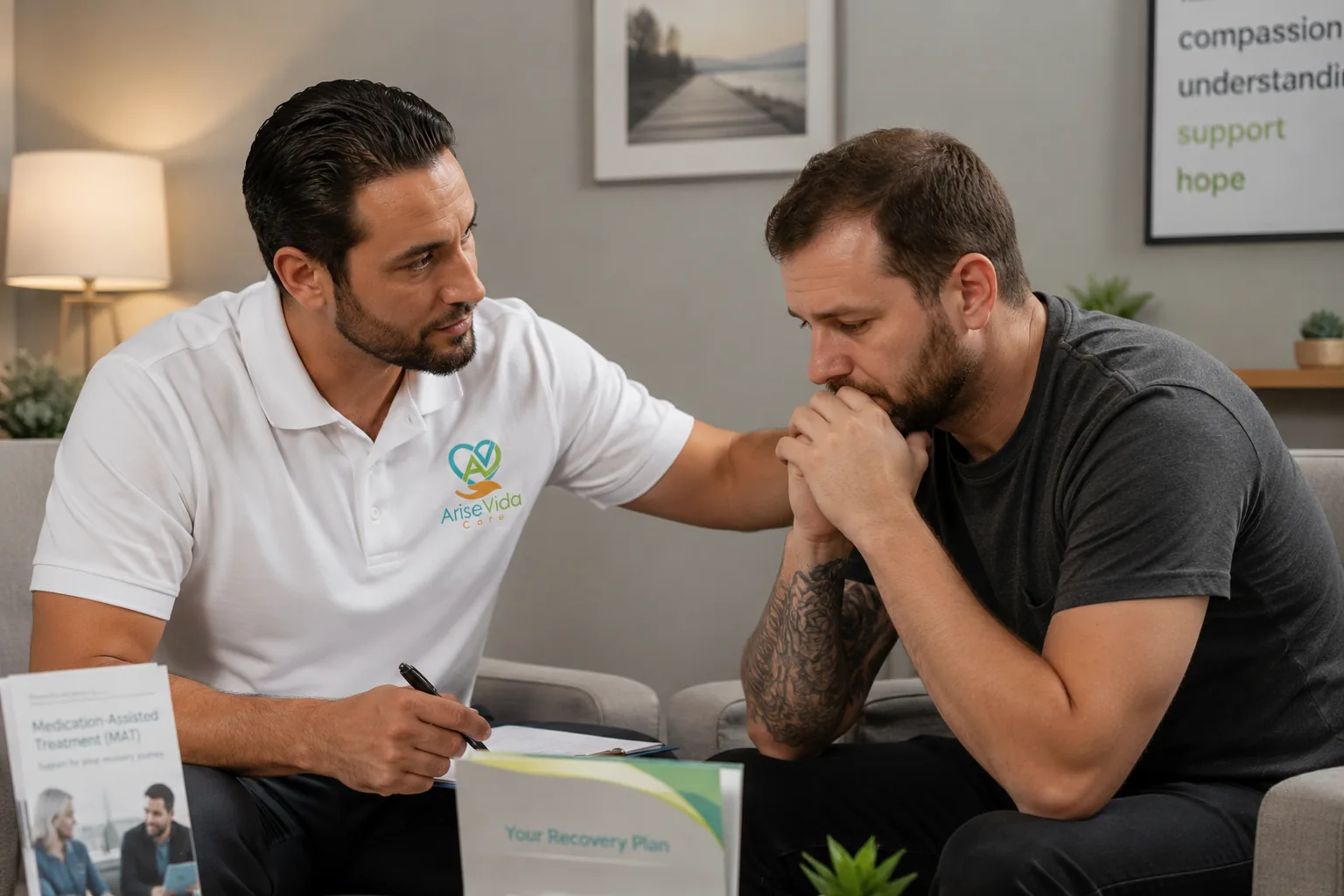 AriseVida Care clinician supporting an adult patient during recovery planning